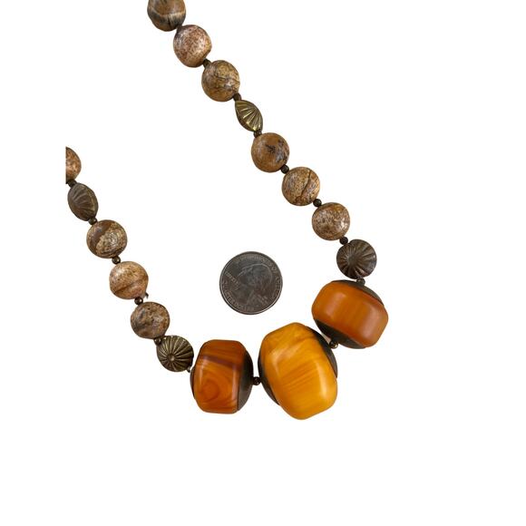 Vintage Jasper Stone Bead and Lac Resin Plastic Necklace - Picture 3 of 9